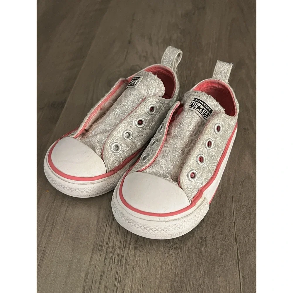 Converse All Star Toddler Girls Sneakers Shoes Sparkly Silver Sz 6 Good‎ to VGC